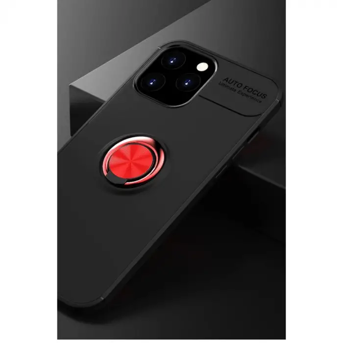 İphone 12 Pro Max Kılıf Range Yüzüklü Silikon - Siyah-kırmızı