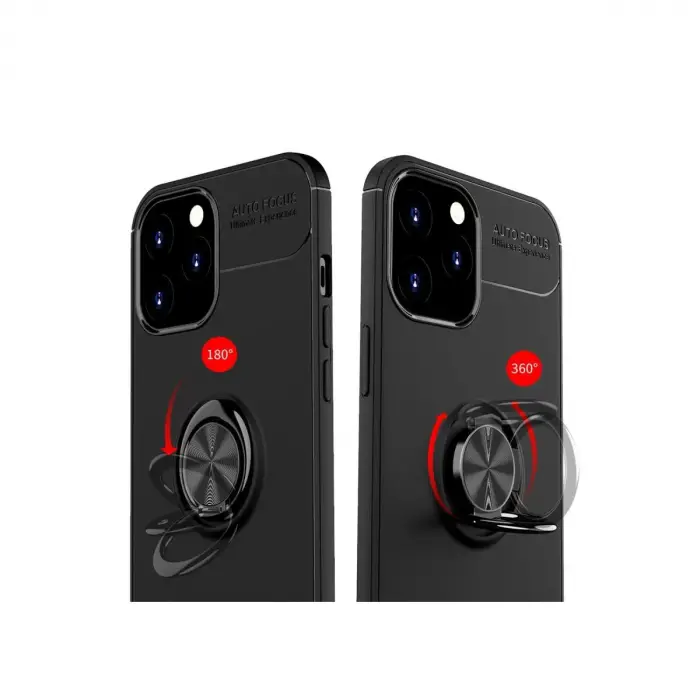 İphone 12 Pro Max Kılıf Range Yüzüklü Silikon - Siyah-kırmızı