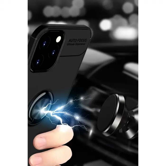İphone 12 Pro Max Kılıf Range Yüzüklü Silikon - Siyah-kırmızı