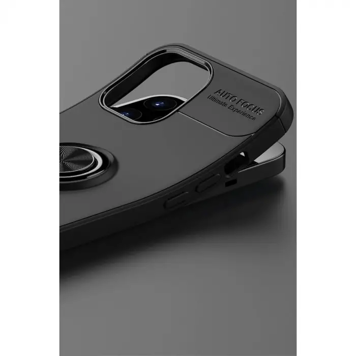 İphone 12 Pro Max Kılıf Range Yüzüklü Silikon - Siyah-kırmızı