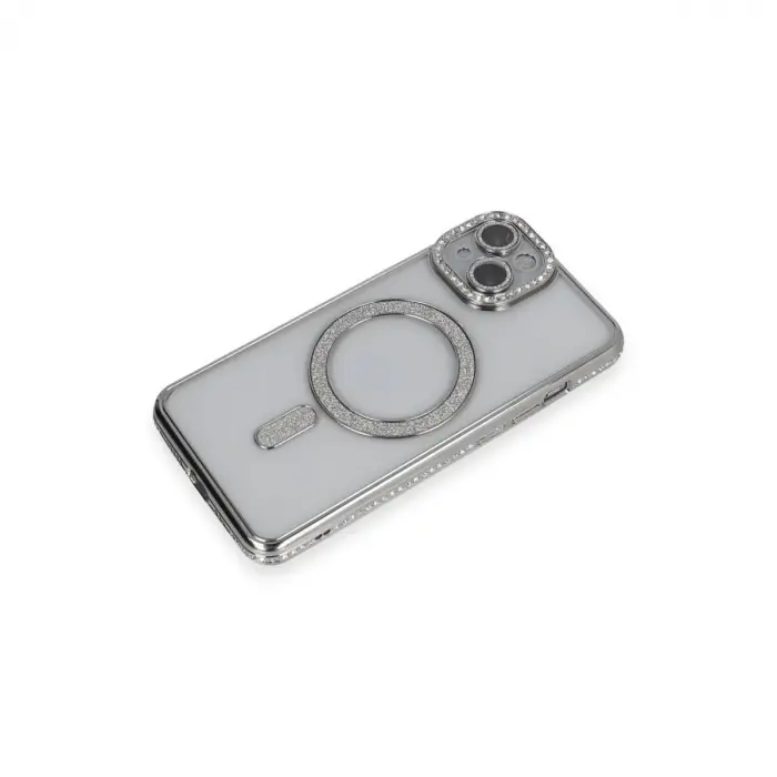 İphone 13 Kılıf Joke Simli Magneticsafe Kılıf - Gümüş