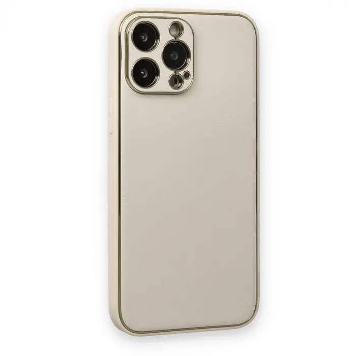 İphone 13 Pro Kılıf Coco Deri Silikon Kapak - Beyaz