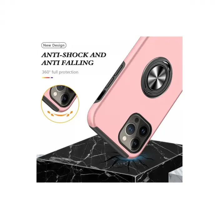 İphone 13 Pro Kılıf Elit Yüzüklü Kapak - Pembe