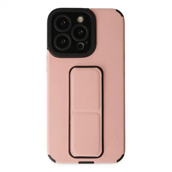 İphone 13 Pro Kılıf Mega Standlı Silikon - Pudra