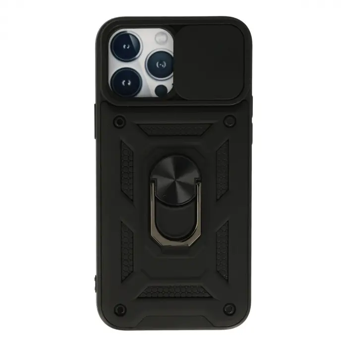 İphone 13 Pro Kılıf Pars Lens Yüzüklü Silikon - Siyah
