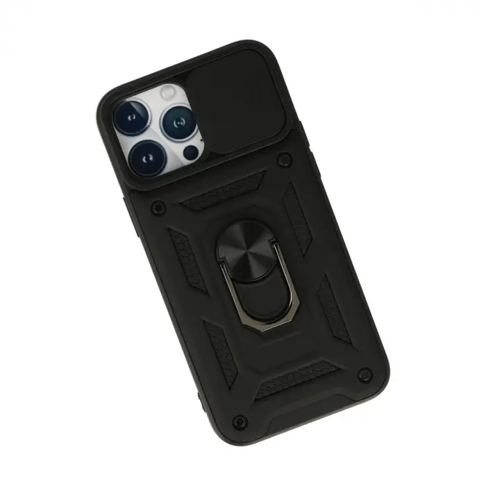 İphone 13 Pro Kılıf Pars Lens Yüzüklü Silikon - Siyah