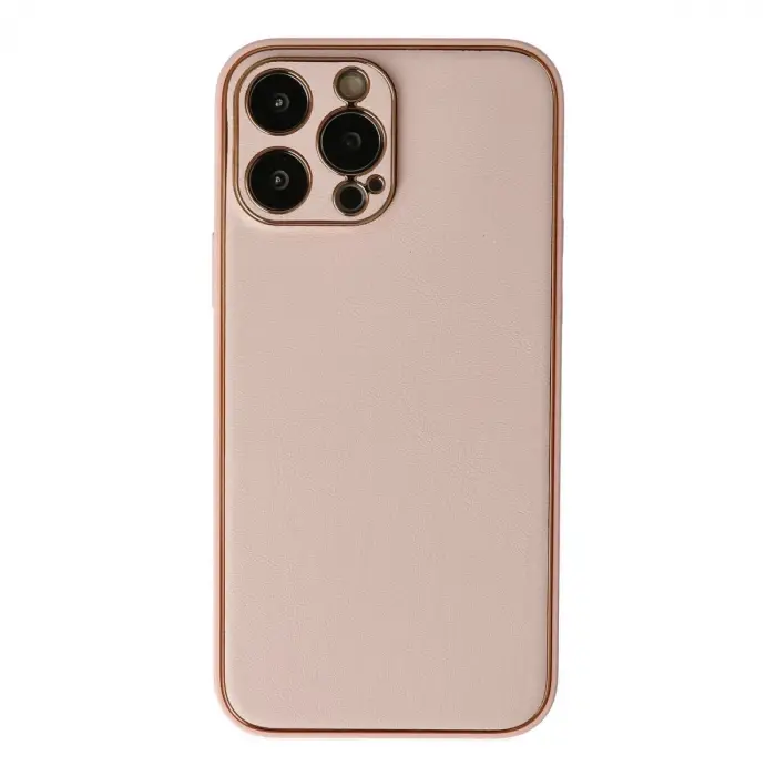 İphone 13 Pro Max Kılıf Coco Deri Silikon Kapak - Pudra