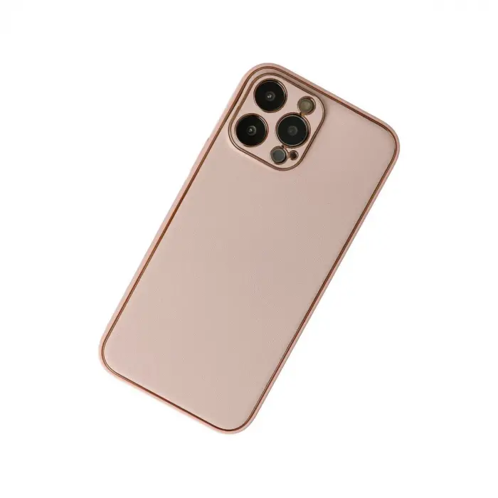 İphone 13 Pro Max Kılıf Coco Deri Silikon Kapak - Pudra