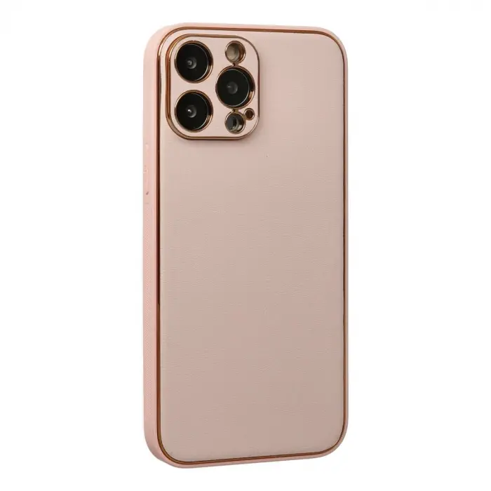 İphone 13 Pro Max Kılıf Coco Deri Silikon Kapak - Pudra
