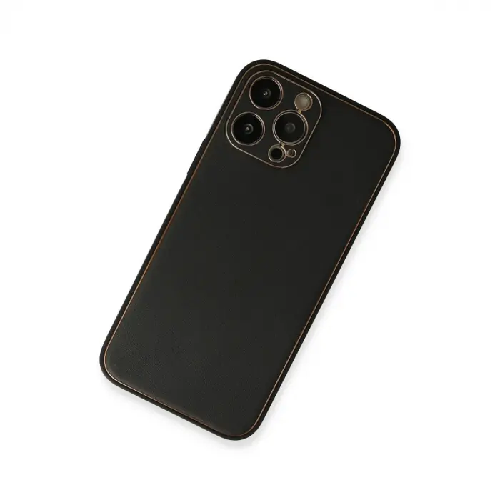 İphone 13 Pro Max Kılıf Coco Deri Silikon Kapak - Siyah
