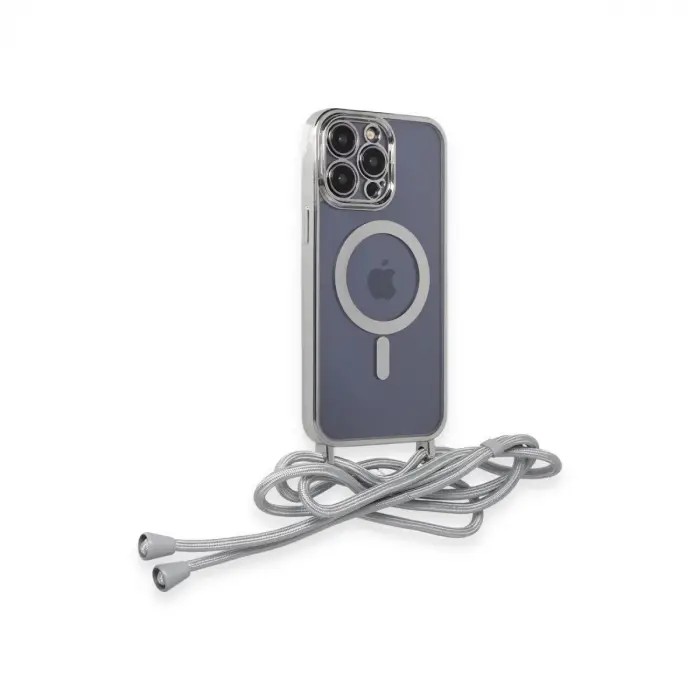 İphone 13 Pro Max Kılıf Divo Lazer Askılı Magsafe Kapak - Gümüş
