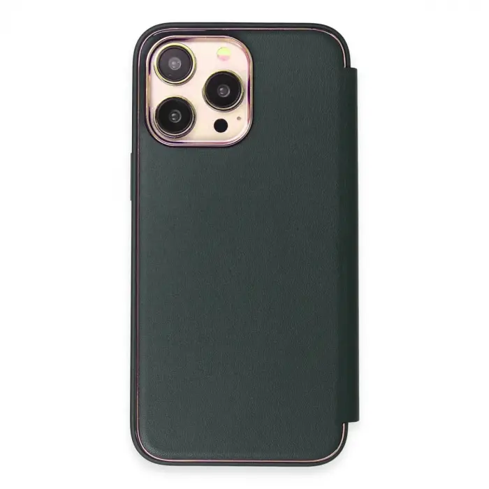 İphone 13 Pro Max Kılıf Dolpin Kapaklı - Koyu Yeşil