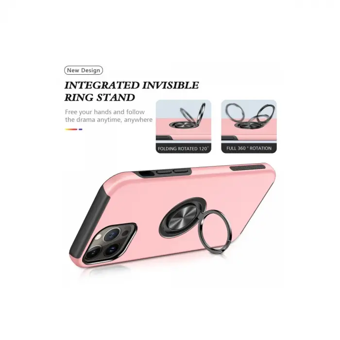 İphone 13 Pro Max Kılıf Elit Yüzüklü Kapak - Pembe