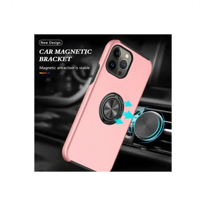 İphone 13 Pro Max Kılıf Elit Yüzüklü Kapak - Pembe