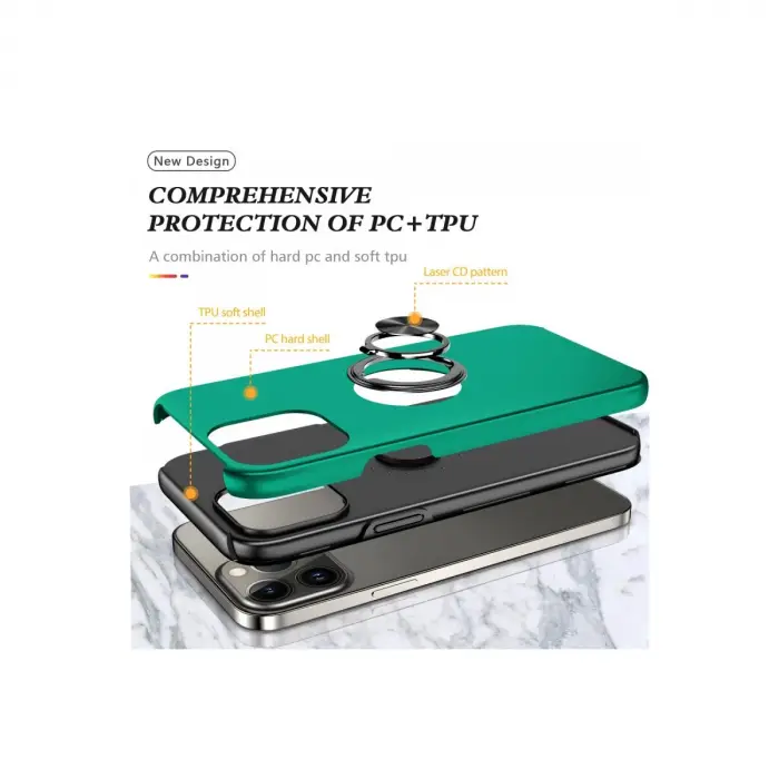 İphone 13 Pro Max Kılıf Elit Yüzüklü Kapak - Yeşil