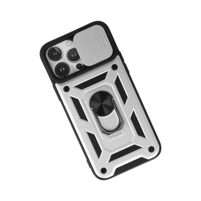 İphone 13 Pro Max Kılıf Pars Lens Yüzüklü Silikon - Gümüş