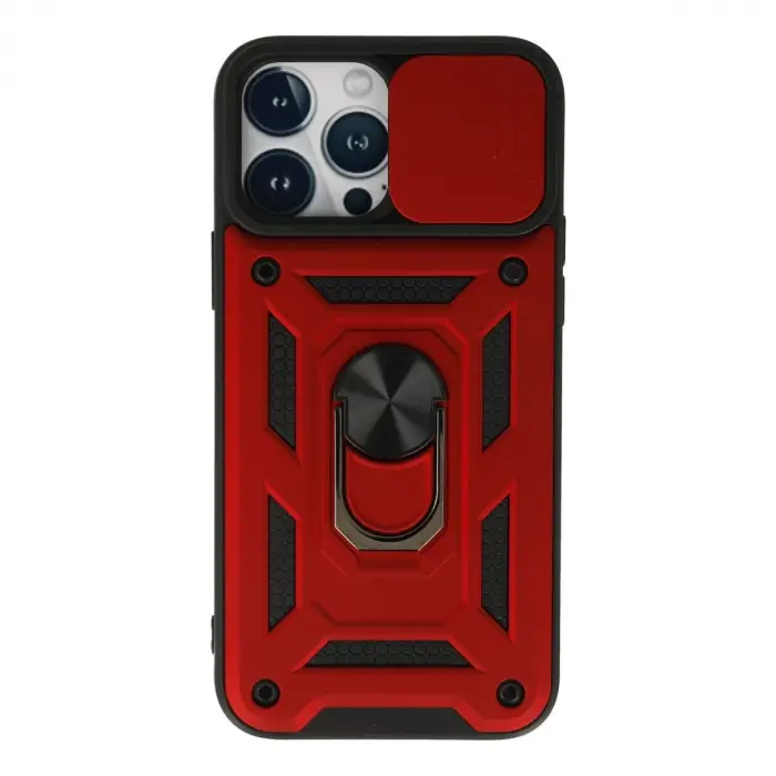 İphone 13 Pro Max Kılıf Pars Lens Yüzüklü Silikon - Kırmızı