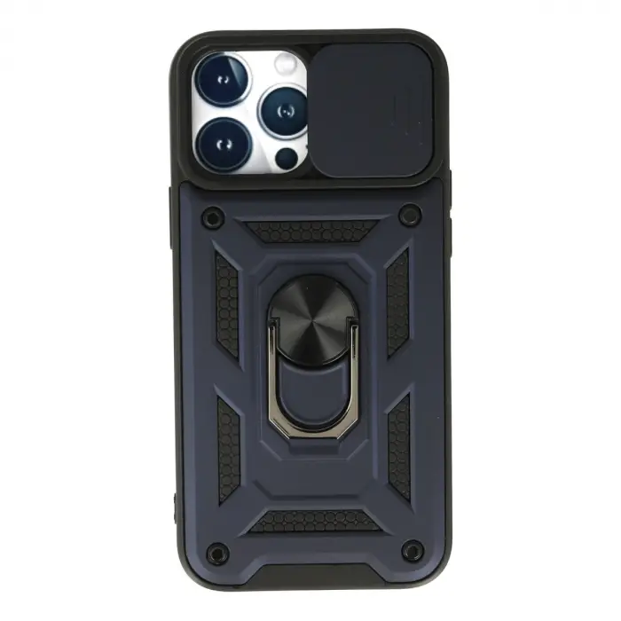 İphone 13 Pro Max Kılıf Pars Lens Yüzüklü Silikon - Lacivert