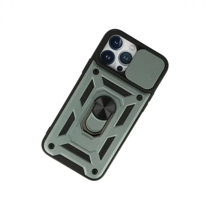 İphone 13 Pro Max Kılıf Pars Lens Yüzüklü Silikon - Yeşil