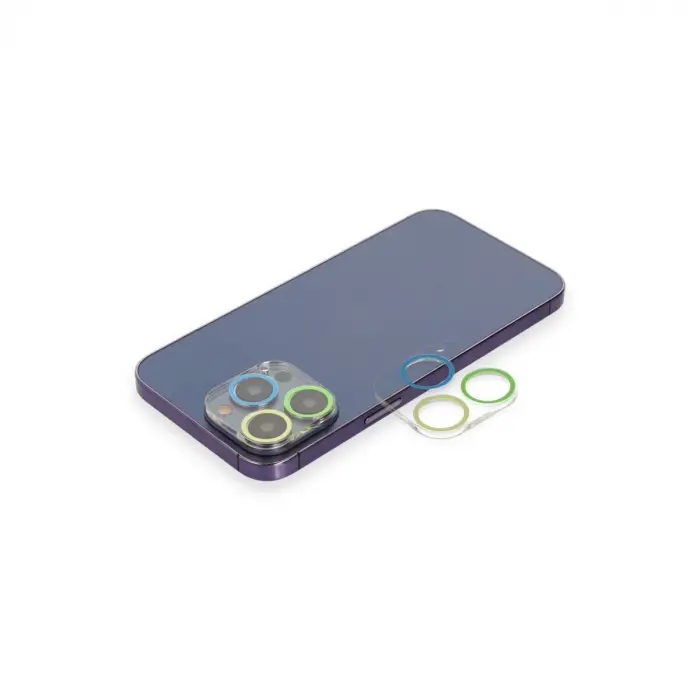 İphone 13 Pro Renkli Kamera Lens Koruma Cam - Yeşil-sarı