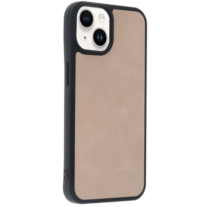İphone 14 Kılıf Aras Deri Kapak - Pudra
