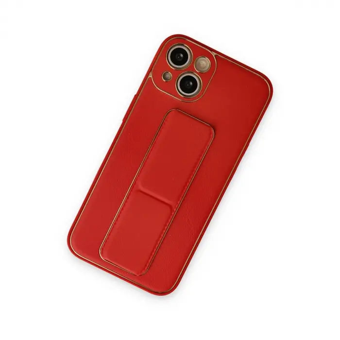 İphone 14 Kılıf Coco Deri Standlı Kapak - Kırmızı
