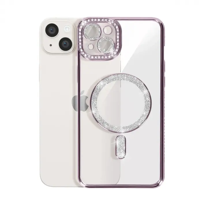 İphone 14 Kılıf Joke Simli Magneticsafe Kılıf - Derin Mor