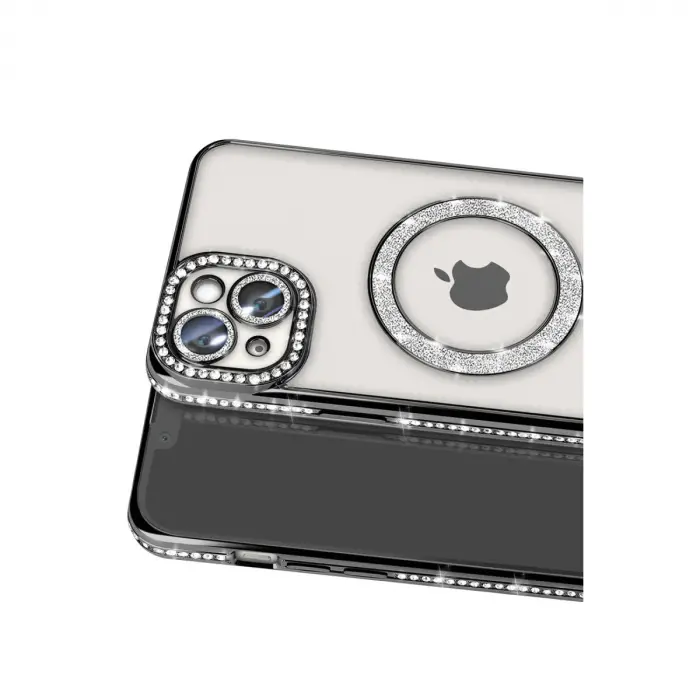 İphone 14 Kılıf Joke Simli Magneticsafe Kılıf - Siyah