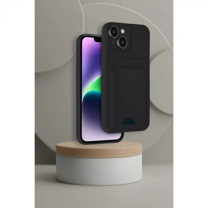 İphone 14 Kılıf Kelvin Kartvizitli Silikon - Siyah