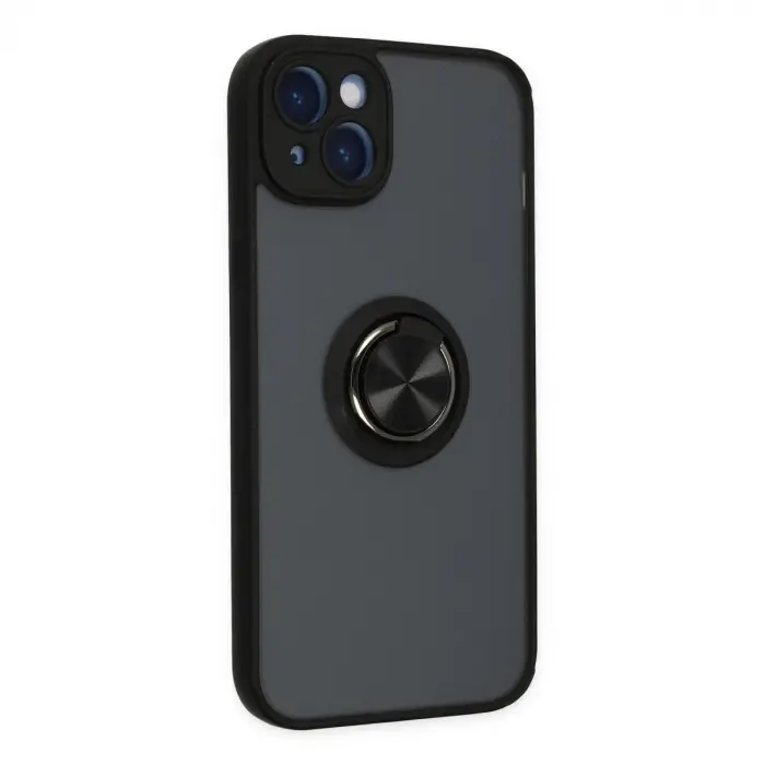 İphone 14 Kılıf Montreal Yüzüklü Silikon Kapak - Siyah