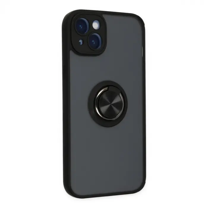 İphone 14 Kılıf Montreal Yüzüklü Silikon Kapak - Siyah