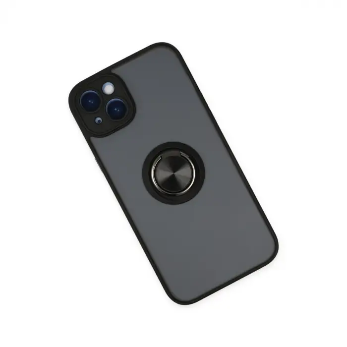 İphone 14 Kılıf Montreal Yüzüklü Silikon Kapak - Siyah