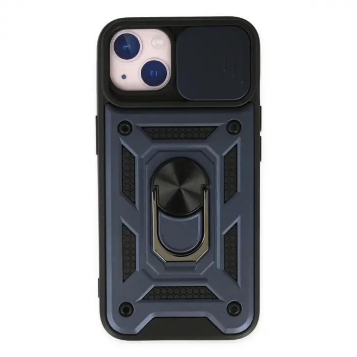 İphone 14 Kılıf Pars Lens Yüzüklü Silikon - Lacivert