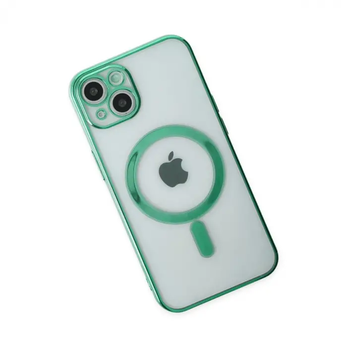İphone 14 Plus Kılıf Magneticsafe Lazer Silikon - Haki Yeşil