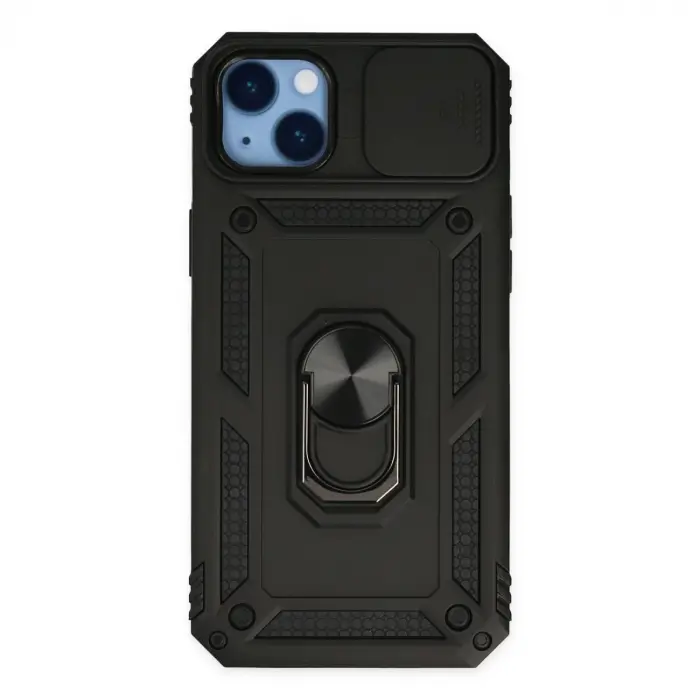 İphone 14 Plus Kılıf Pars Lens Yüzüklü Silikon - Siyah