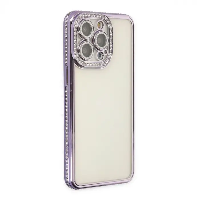 İphone 14 Pro Kılıf Joke Taşlı Silikon - Mor