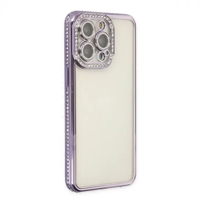 İphone 14 Pro Kılıf Joke Taşlı Silikon - Mor