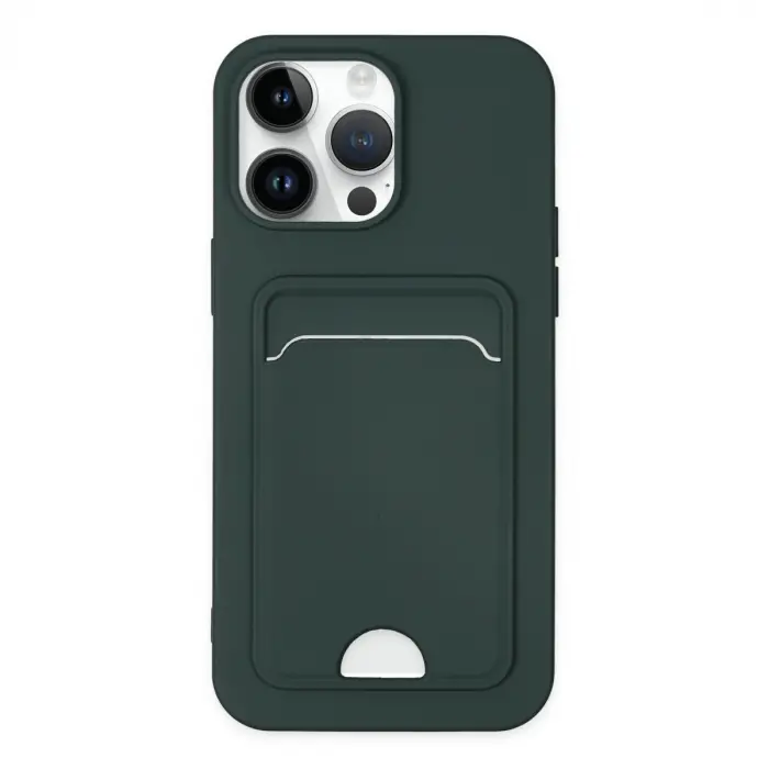İphone 14 Pro Kılıf Kelvin Kartvizitli Silikon - Koyu Yeşil