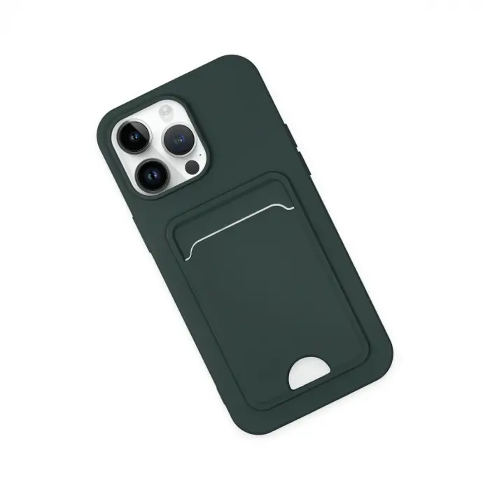 İphone 14 Pro Kılıf Kelvin Kartvizitli Silikon - Koyu Yeşil