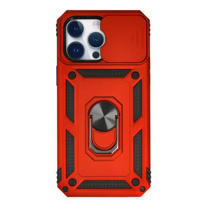 İphone 14 Pro Kılıf Pars Lens Yüzüklü Silikon - Kırmızı