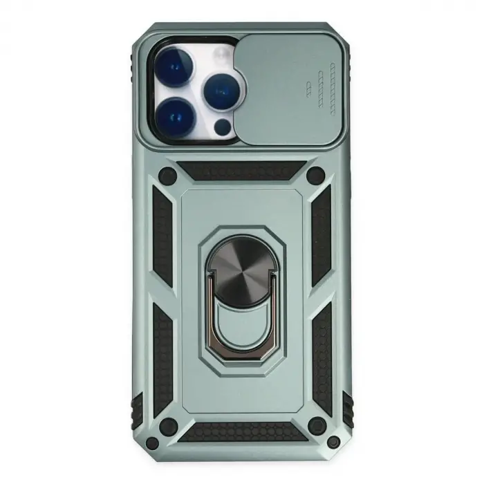 İphone 14 Pro Kılıf Pars Lens Yüzüklü Silikon - Yeşil