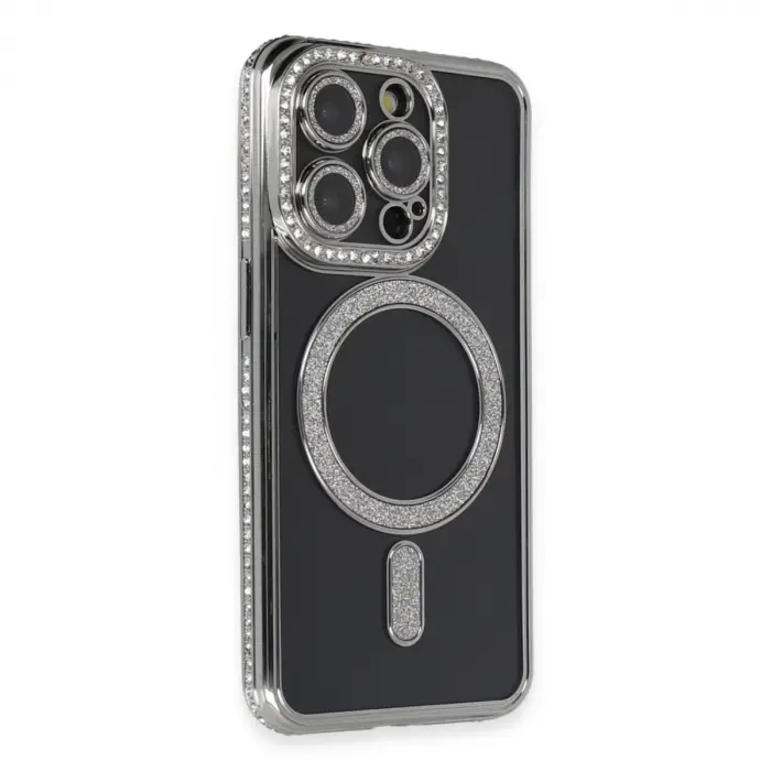 İphone 14 Pro Max Kılıf Joke Simli Magneticsafe Kılıf - Gri