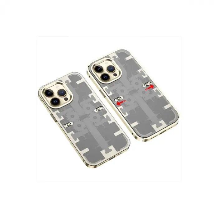 İphone 14 Pro Max Kılıf Mekanik Bumper Kapak - Gold