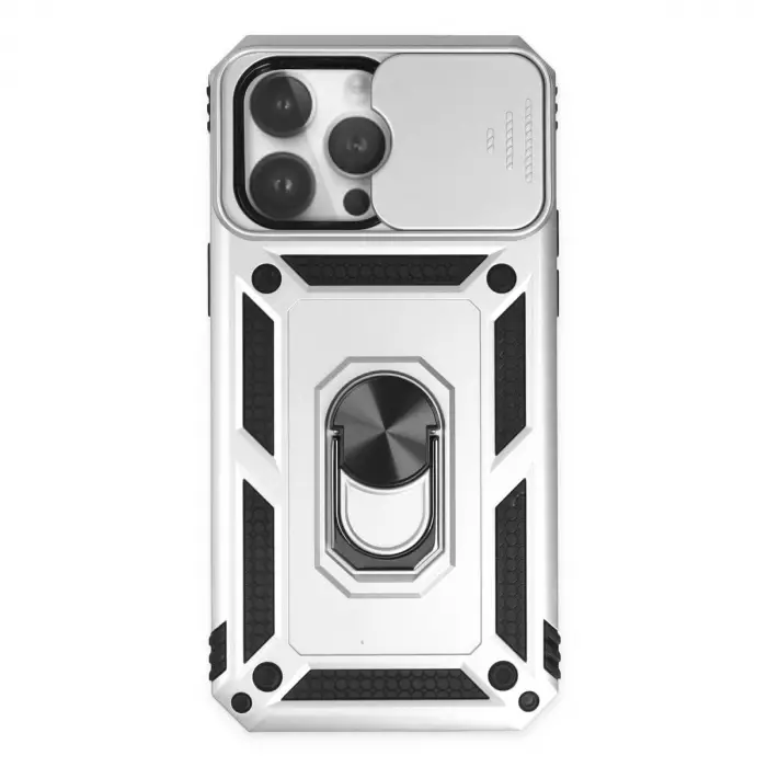 İphone 14 Pro Max Kılıf Pars Lens Yüzüklü Silikon - Gümüş
