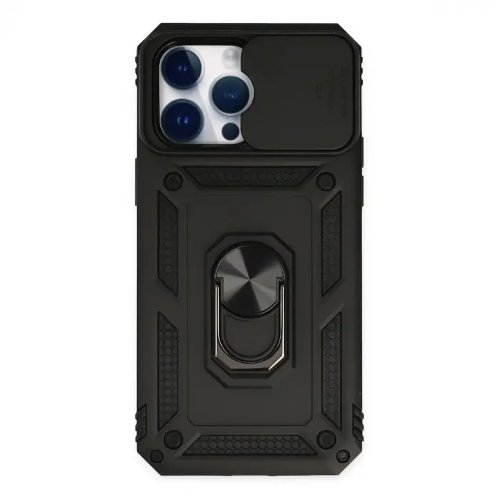 İphone 14 Pro Max Kılıf Pars Lens Yüzüklü Silikon - Siyah
