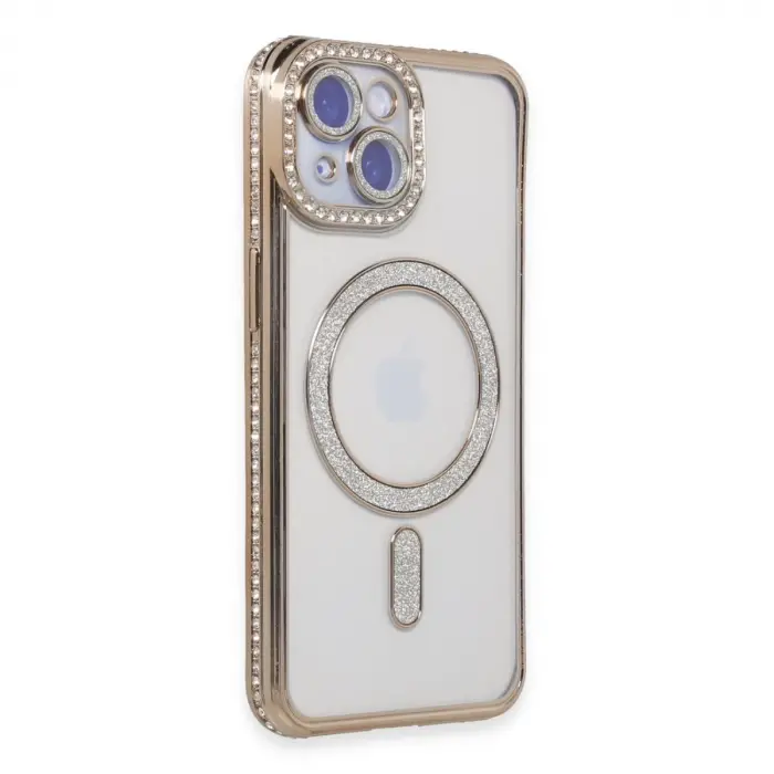 İphone 15 Kılıf Joke Simli Magneticsafe Kılıf - Gold