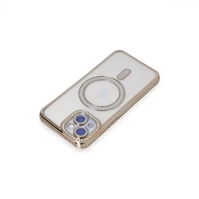 İphone 15 Kılıf Joke Simli Magneticsafe Kılıf - Gold