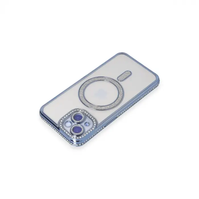 İphone 15 Kılıf Joke Simli Magneticsafe Kılıf - Mavi