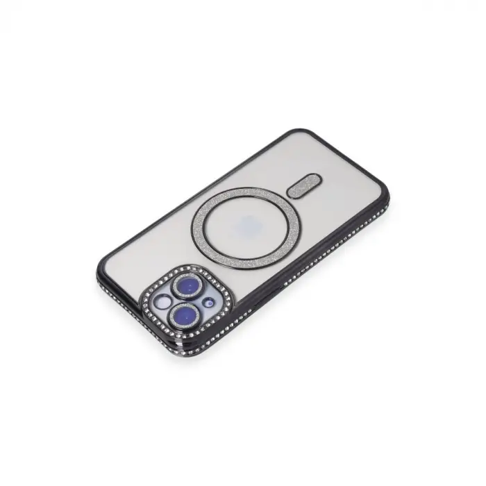 İphone 15 Kılıf Joke Simli Magneticsafe Kılıf - Siyah