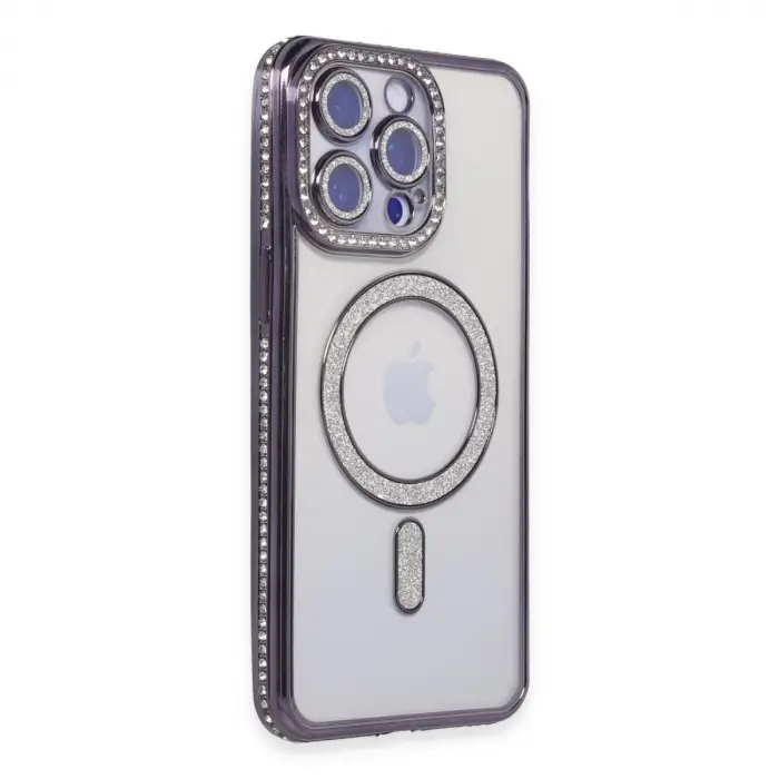 İphone 15 Pro Kılıf Joke Simli Magneticsafe Kılıf - Derin Mor